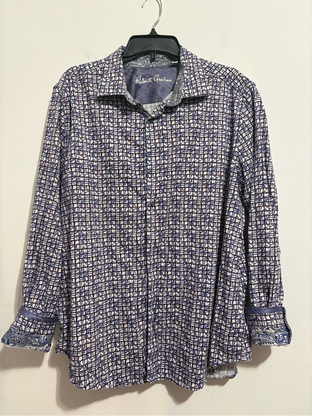 Robert Graham Men's Navy and White Geometric Button-Down Shirt
